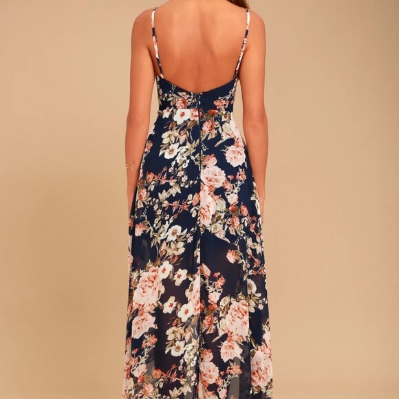 LULUS Reflection Navy Blue Floral Print High-low Dress - Picture 2 of 9